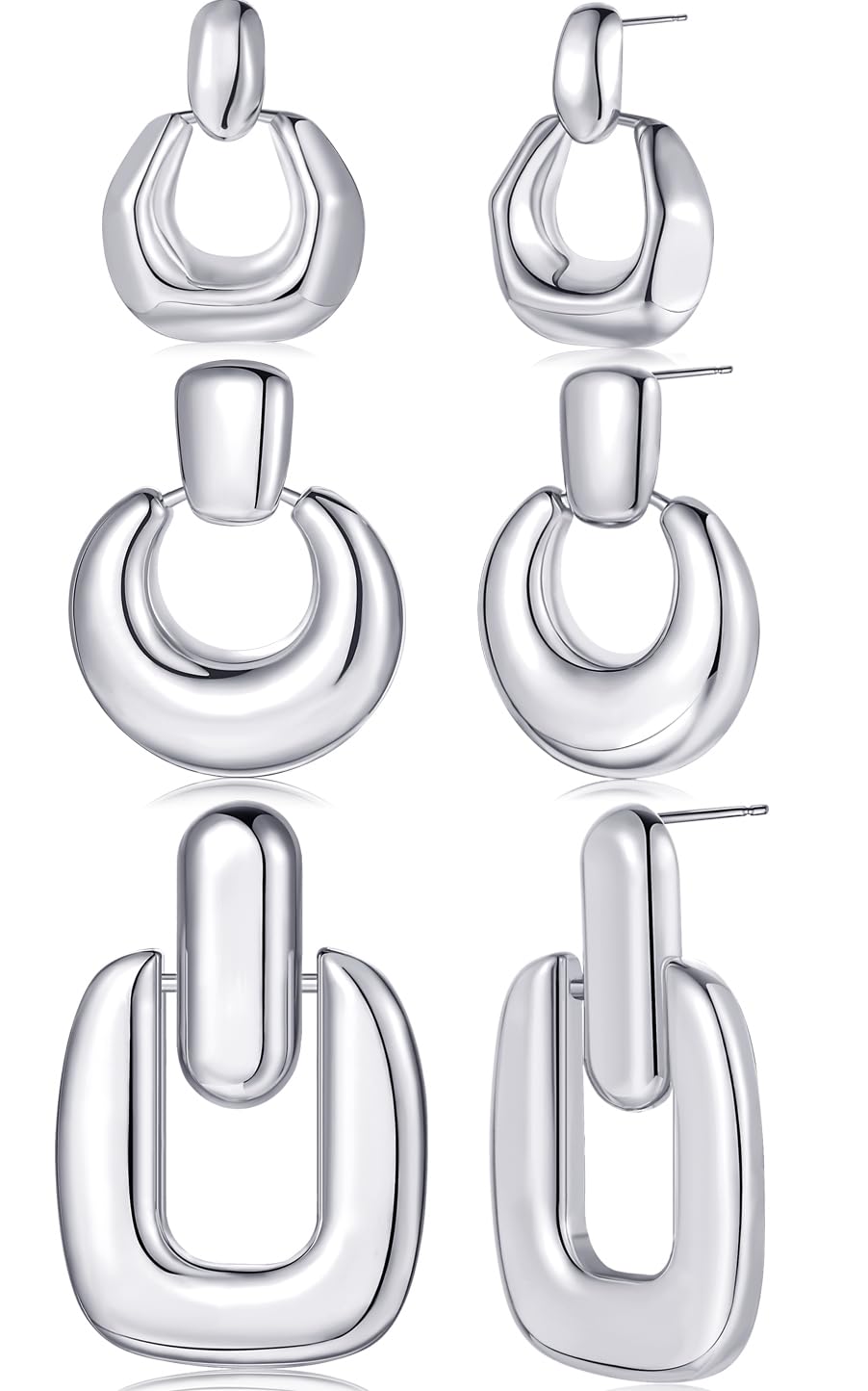 FAXHION3 Pairs Gold Hoop Dangle Earrings for Women 14K Plated Chunky Statement Geometric Earrings Set Jewelry for Birthday Party Gift