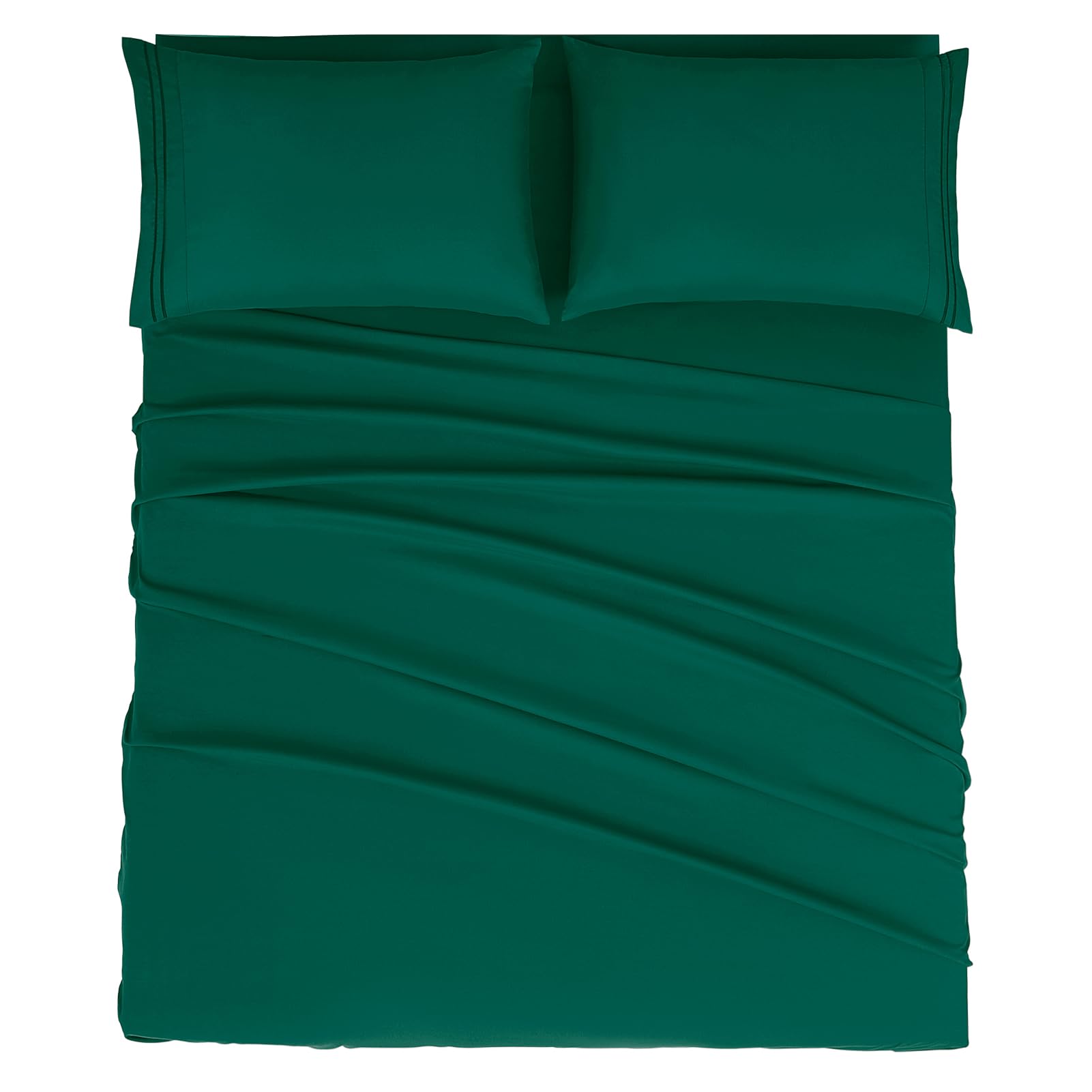 Mejoroom Queen Size Sheet Set - Hotel Luxury 1800 Bedding Sheets & Pillowcases - Deep Pocket Fitted Sheet, Soft, Breathable, Wrinkle & Fade Resistant - 4 Piece (Queen,Emerald Green)