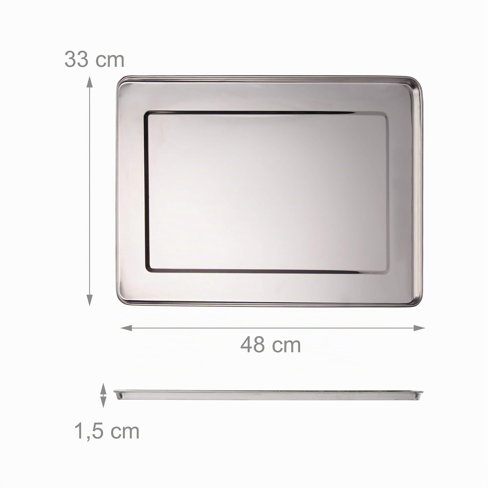 Relaxdays Vassoio in Acciaio Inox, Set 3 Piatti da Portata Rettangolari, Antipasto, Aperitivo, Buffet, 48x33 , Argento