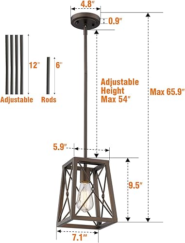 Miniatura 6 de FEMILA Lámpara colgante de granja, 1 linterna colgante de jaula de alambre de metal, acabado de bronce aceitado, 4FY16-M1L ORB