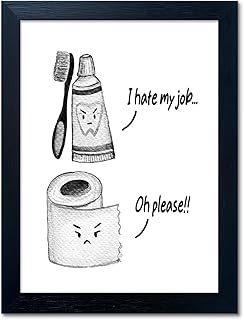 Kids Bathroom Decor Cute Children's Bathroom Wall Art Funny Canvas Print Framed Modern Black and White Picture Artwork for Guest Restroom