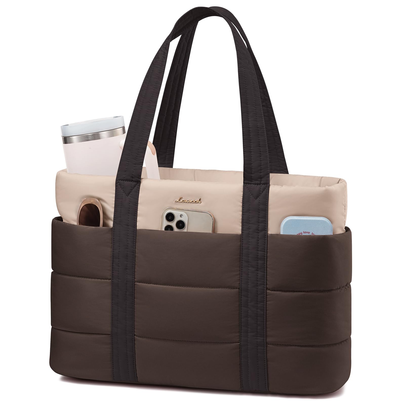 LOVEVOOK Tote Bag for Women, Large Puffer Work Tote Laptop Bag, Lightweight Travel Tote Bag with Zipper Gifts for Women