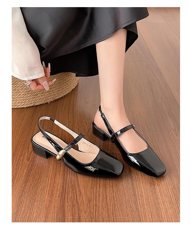 Women's Slingback Mary Jane Heels Gold Buckled Patent Leather Rounded Toe Chunky Heeled Classic Loafers2