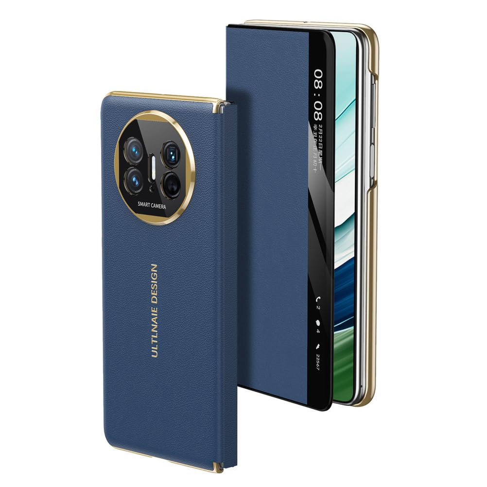 Pokryte etui do Huawei Mate X6, przezroczyste okno widoczne, klapka, magnetyczne, ultracienkie, wegańskie skórzane etui na telefon komórkowy, niebieski, X6