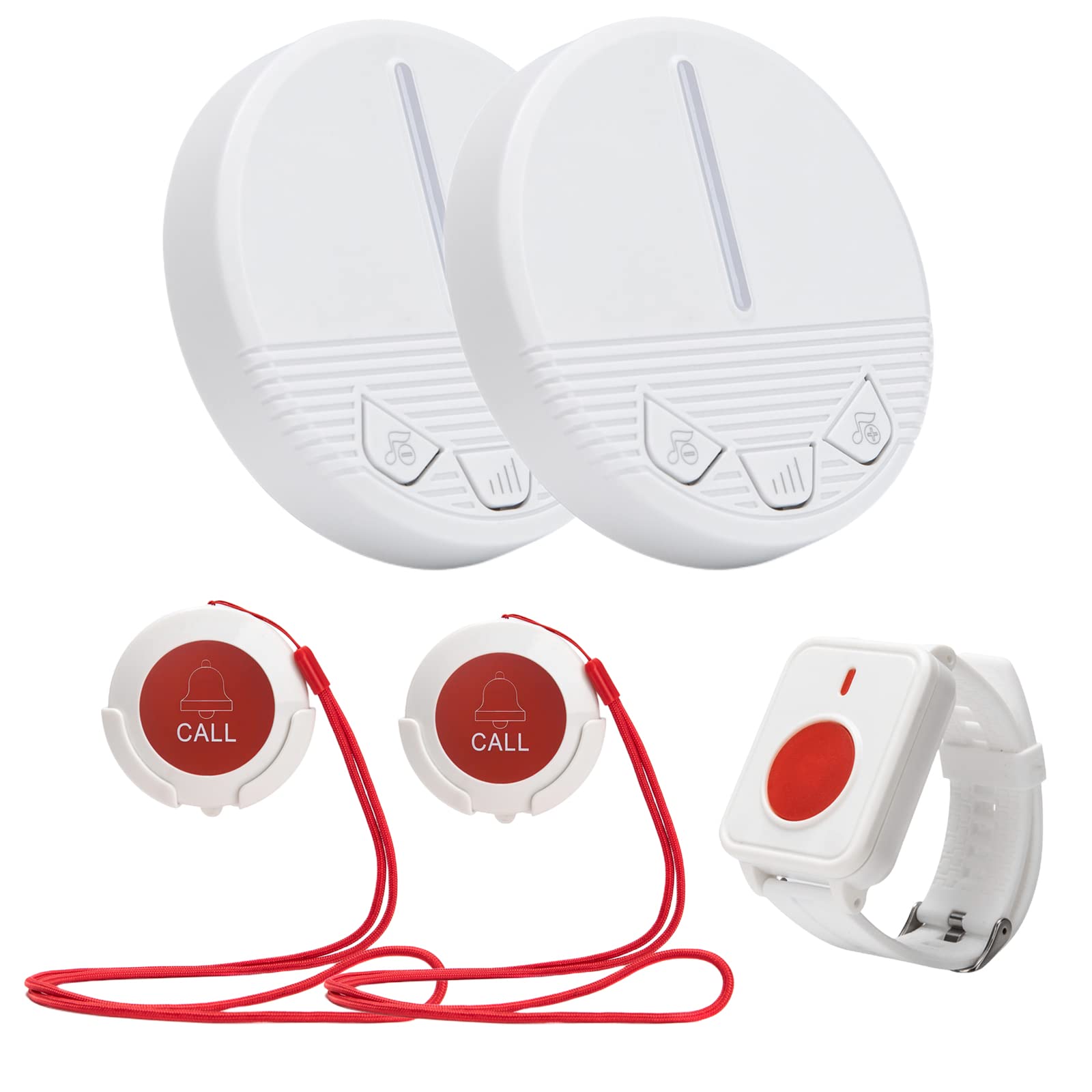 Call Button for Elderly Seniors at Home Wireless Caregiver Pager Call Button Emergency Alert Button 2 Plugin Receivers 2 Waterproof Transmitters 1 Watch Button