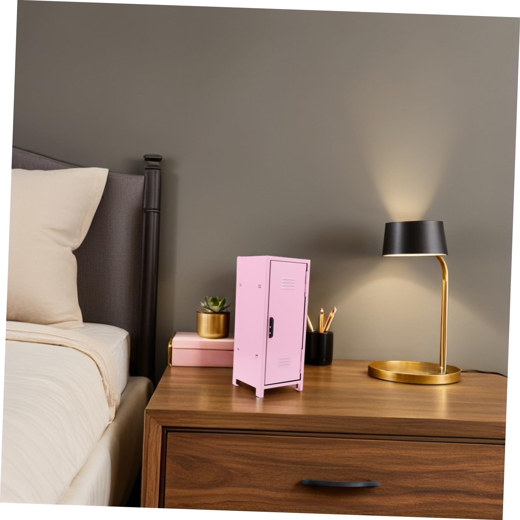 Mini Armadietto in Acciaio Rosa con Serratura e Chiavi Organizer da Scrivania per Ragazze con Scomparti Multipli per Cosmetici e Piccoli Oggetti Scaffale Sicuro per Trucco e