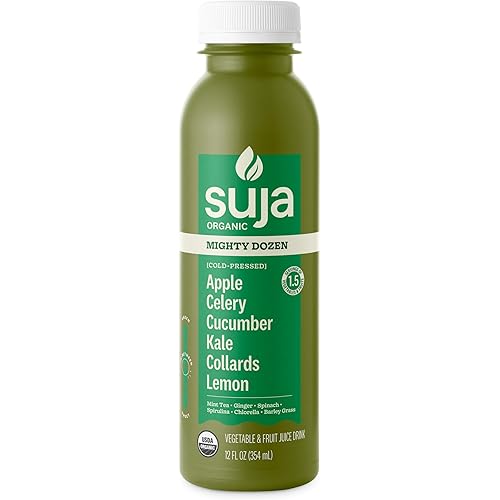 Suja Organic Mighty Dozen, Celery, Cucumber, Kale, Collard Greens, Apple, 12 Fl Oz Bottle