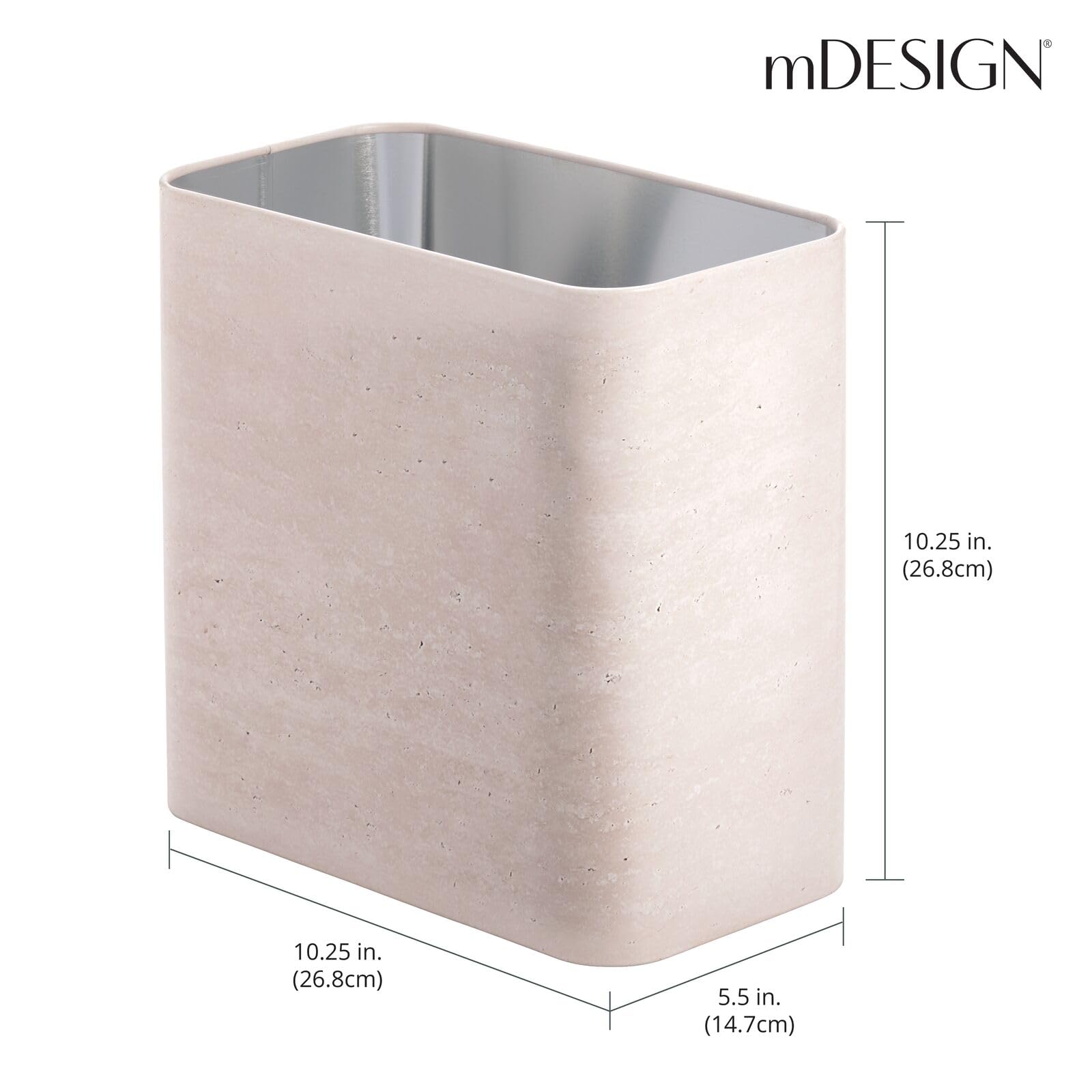 MDesign Small Round Metal 1.7 Gallon Trash Wastebasket/Recycling Can