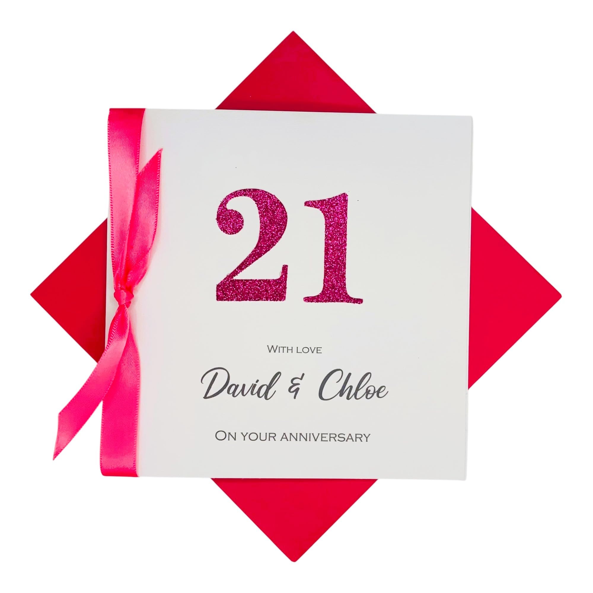 21st Wedding Anniversary Card - Brass 21 Year Twenty First Anniversary Greeting Card, Personalised Gift for Wife, Husband, Parents, Couple Friends - 18 Colour Choice (Glitter Number) โ image 1