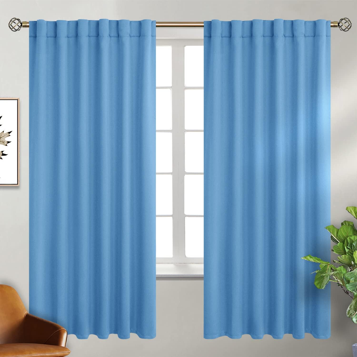BGment Rod Pocket and Back Tab Curtains for Bedroom - Thermal Insulated Room Darkening Curtains for Living Room, 2 Window Curtain Panels (52 x 72 Inch, Sky Blue)