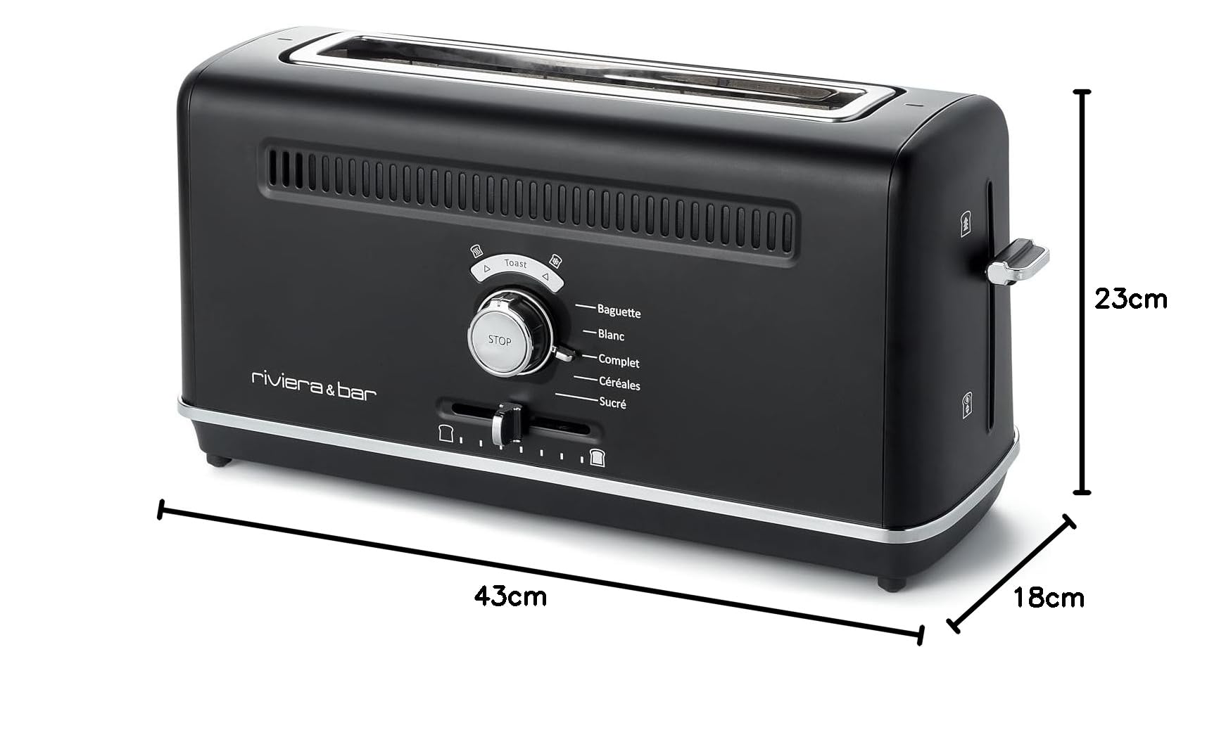 riviera&bar Grille-Pain Expert Inox - 1010W, 5 Programmes, 7 Niveaux de Brunissement, Fente Extra-Longue 26 cm - Fonctions Dorage, Réchauffage, Vision, Sécurité Optimale - Noir