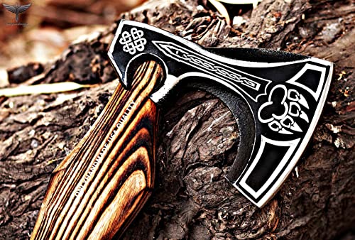 ONLYHANDMADE USA QUALITY Custom Gift Forged Carbon Steel Viking Axe with Rose Wood Shaft, Viking Bearded Camping Axe & Hatchet, Best Birthday Gift for Him, 18 Inches (Valhalla Axe) by ONLYHANDMADE USA QUALITY - Used condition - Image 2