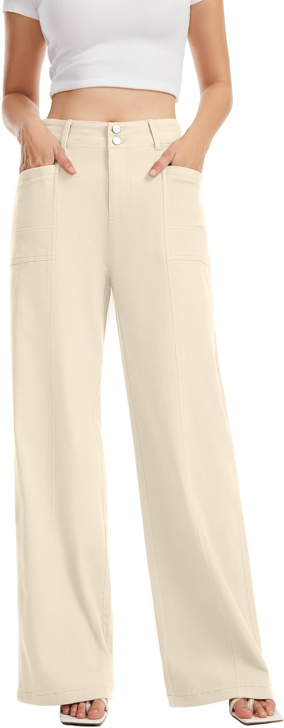 Women's Wide Leg Jeans High Waisted Tummy Control Stretchy Baggy Denim Straight Leg Jeans