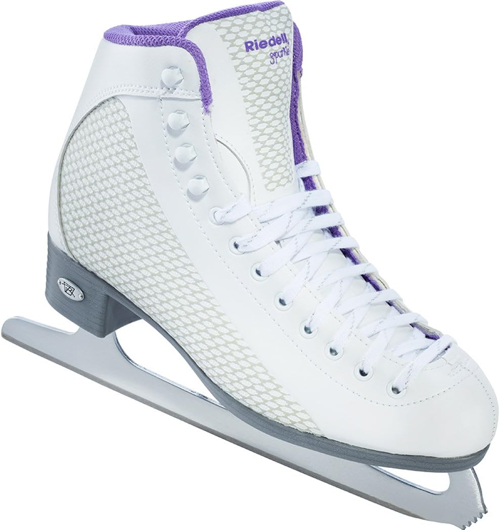 Riedell 113 Sparkle / Womens Beginner/Soft Figure Ice Skates / Color: White and Violet / Size: 5