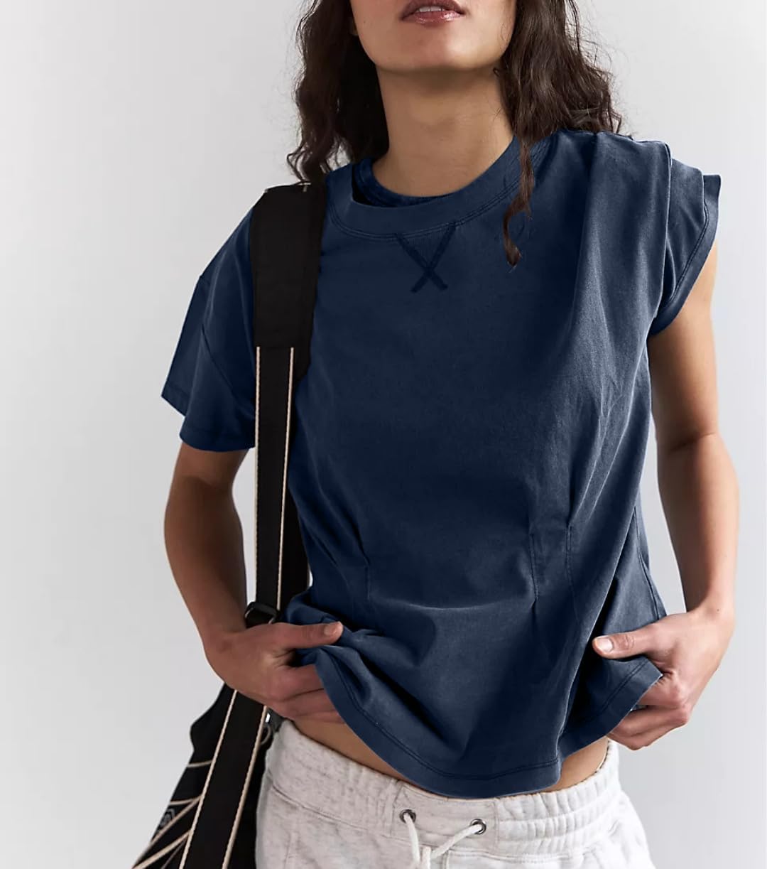 Women's Summer Short Sleeve Crewneck Flattering Pleated Babydoll Peplum Top Y2k Casual Flowy T Shirts - Image 2