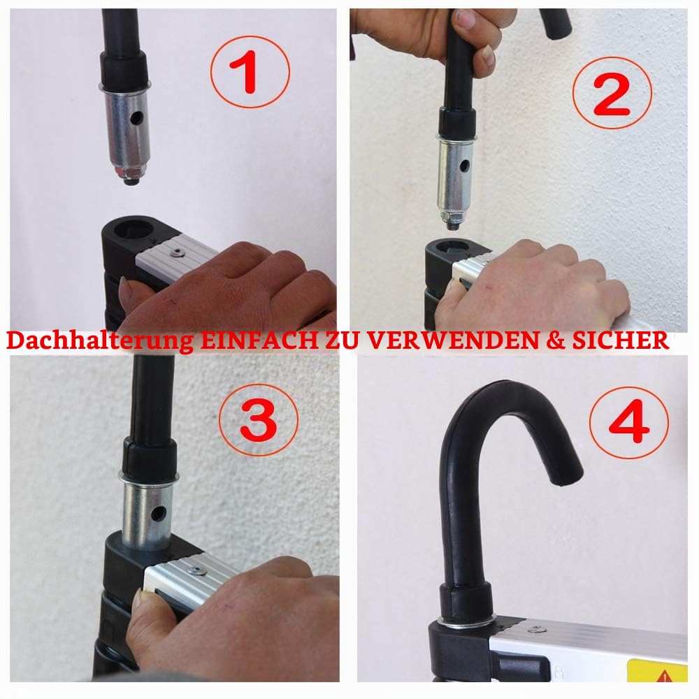 Teleskopleiter 6,2m mit Dachhaken-Kit Aluminium Klappbare Leiter Dachleiter mit Dachhaken 600cm Telescoping Attic Ladder EN 131 Zertifikat (16.3kg), 15 Stufen, Belastung 150kg/330lbs
