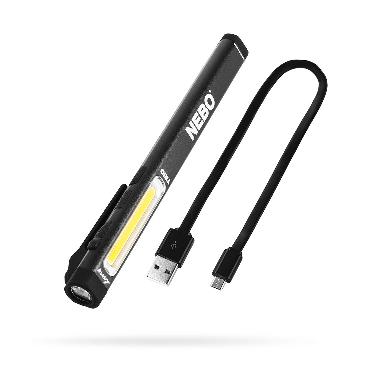 NEBO Larry-Trio Rechargeable Work Light: features a 300 lumen work light, 200 lumen spot light, less than 5mW red laser; equipped with magnetic base; battery and cable included - 6868 BLACK