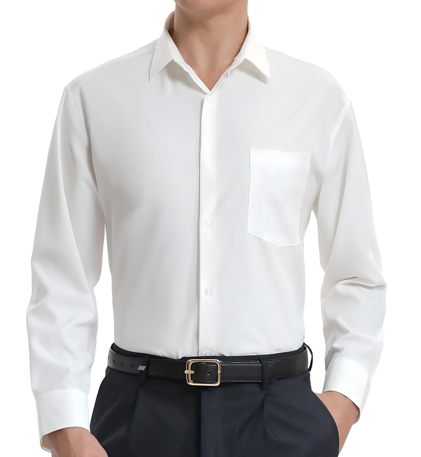 BenBoy Mens Dress Shirts Solid Long Sleeve Wrinkle-Free Formal Shirt Business Casual Regular Fit