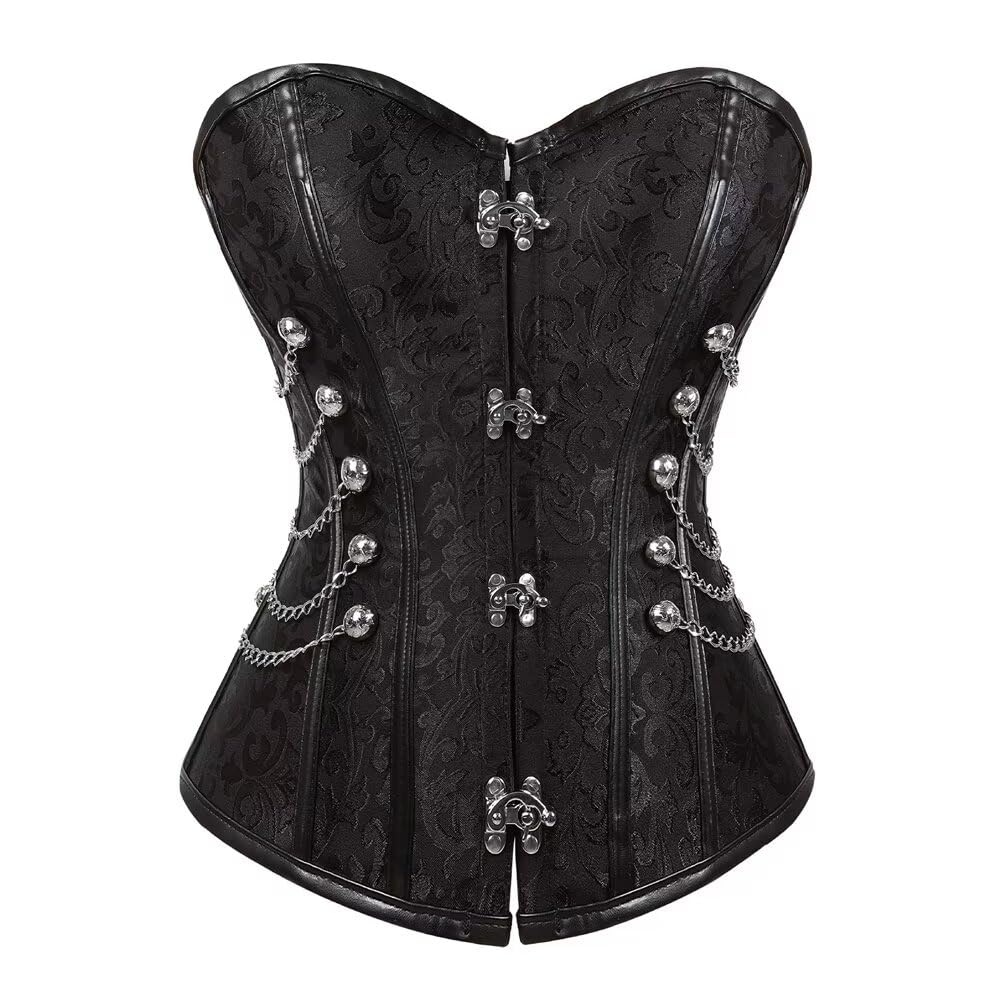 Josamogre Steampunk Corsage Corsagenkleid Korsett Bustier Piraten Kostüm mit asymmetrischer Spitzenrock und Bluse für Karneval Halloween