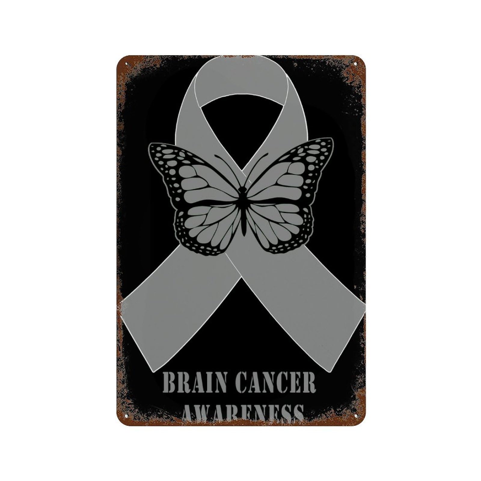 KWQDOZF Brain Cancer Awareness Theme Metal Tin Sign,Vintage Iron Hanging Plate Vertical with Rust Poster Wall Decor 8x12inch