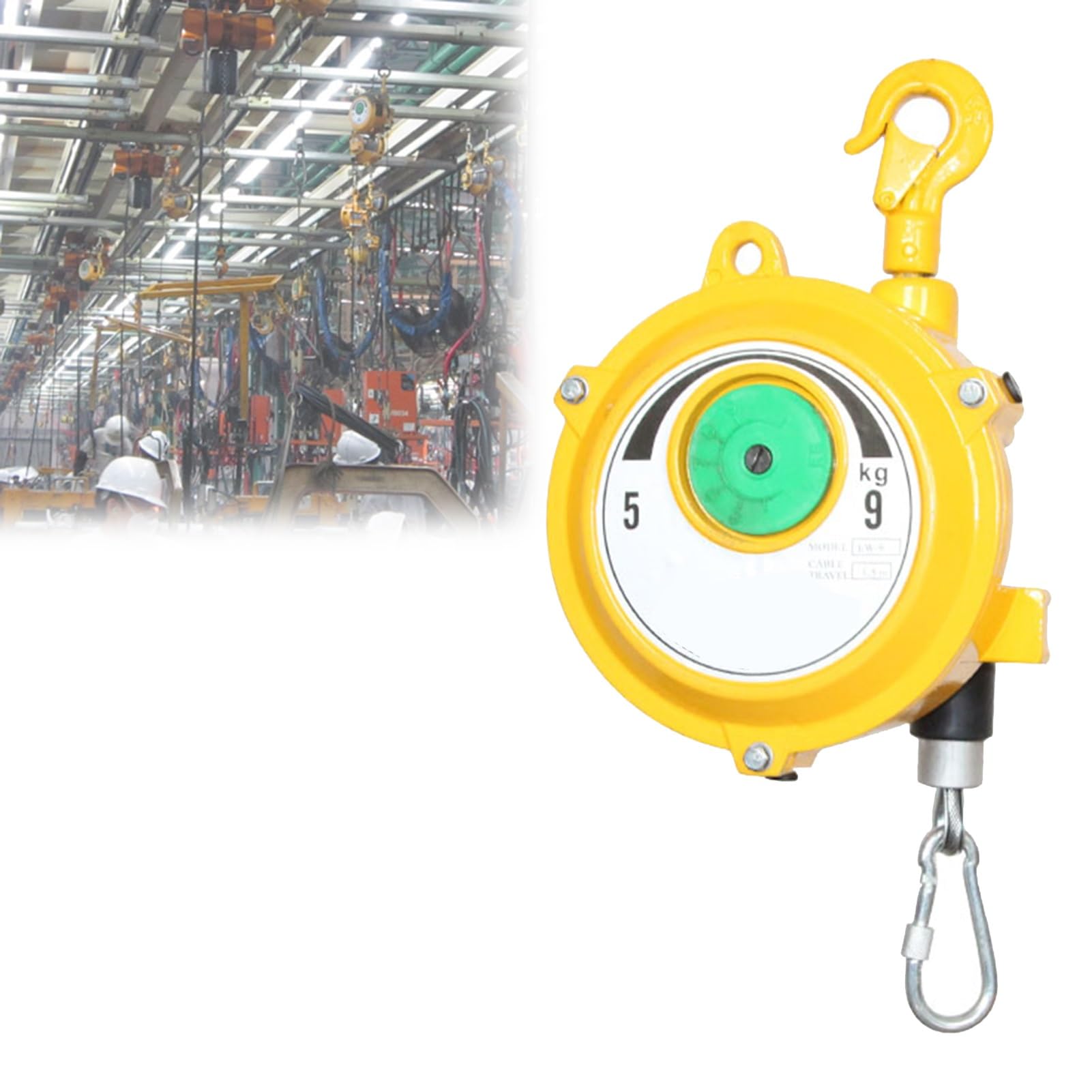 1pc Retractable Spring Balancer with 1.5m Wire Rope and Hook - for Workshop, Assembly Line, and Automotive Equipment(5-9kg)
