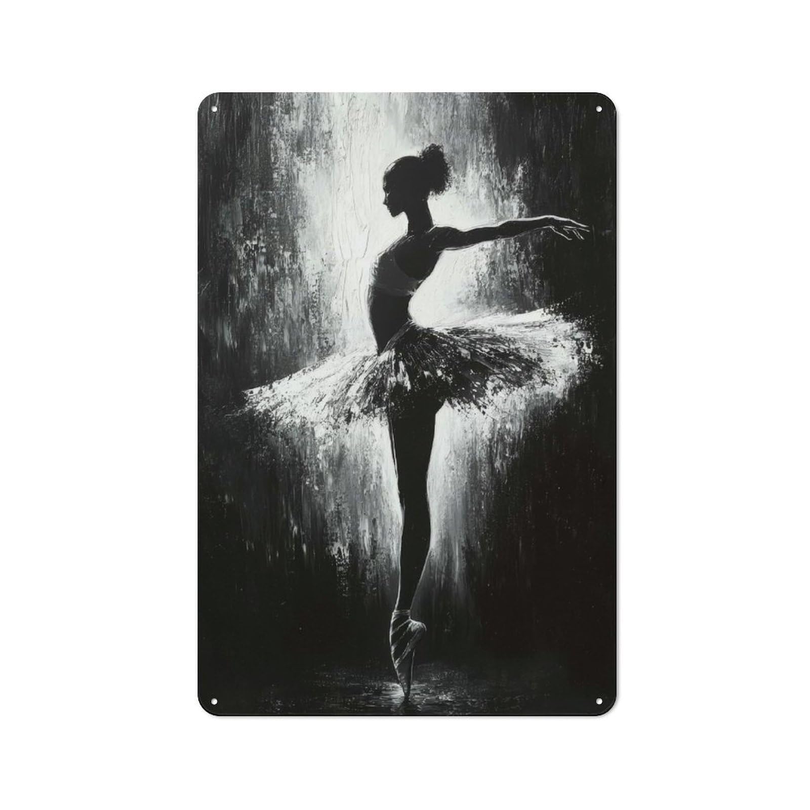 Monochrome Ballerina Painting Dance Wall Art Tin Sign 30x20cm, Rustic Home Bar Decor for Cafe, Pub, Workshop Or Home Bar, for Casual British Interiors