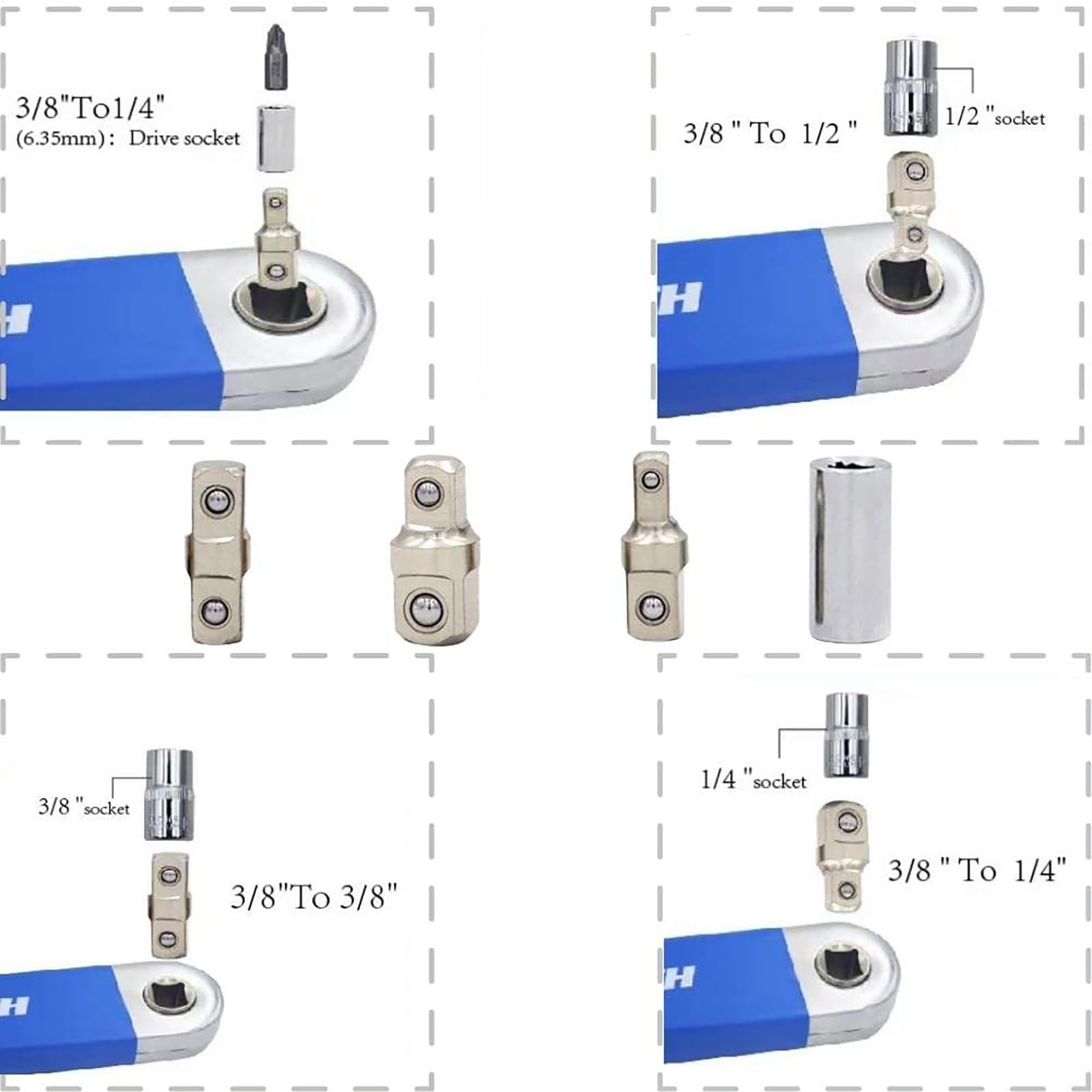 Sinlay Clé D'Extension CoudéE Offset, Cle Plate A Cliquet, Cle A Cliquet, 15,4 Pouces Rallonge CliquetS, Transmission Par ChaîNe 1:1, Angle De Rotation De 0°, Avec Adaptateurs 1/4", 3/8" Et 1/2" (1)
