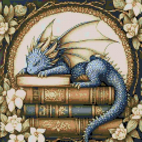 Image of KYOQFVN Dragon Stamped Cross Stitch Kits for Adults - 11 CT Embroidery Kits for Beginners Adults, DIY Patterns Dimensions Counted Cross-Stitch Kits for Adults Arts Craft 14x14 inch