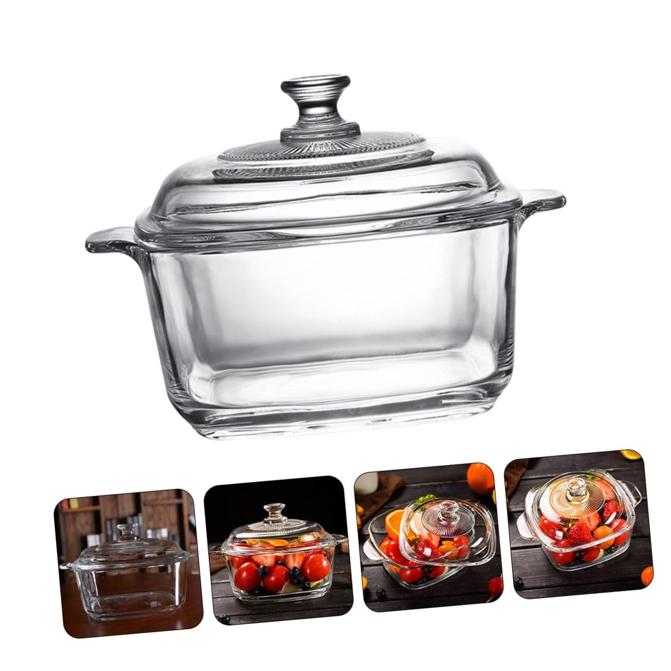 TOYANDONA Glasschüssel Hitzebeständig und Rissfest mit Deckel und Zwei Griffen 1l Fassungsvermögen Mikrowellengeeignete für Buffet und Snack Riegel