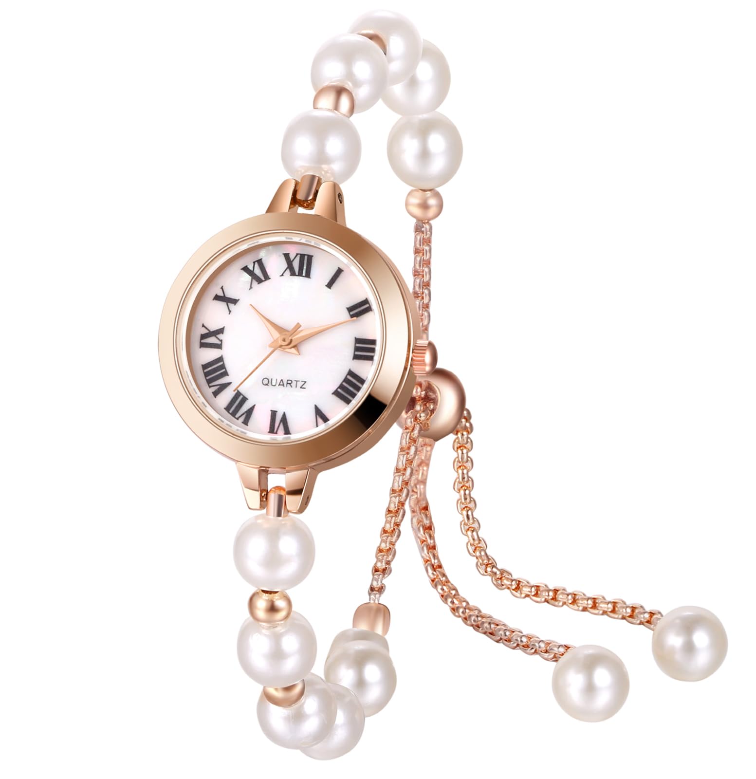 Avaner Watches Ladies Beads Bracelet: Small Roman Numeral Ladies Watch Fashionable Ladies Wrist Watch Jewelry Buckle Bracelet Analogue Quartz Watch for Women Girls,White, white us