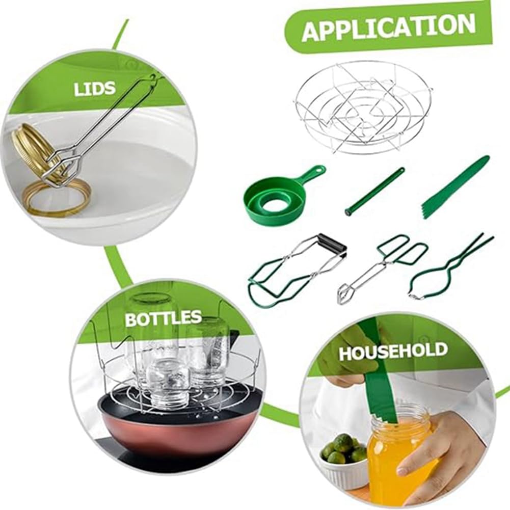 Set di 7 attrezzi per conserve, barattoli a pressione per inscatolare, per la casa, pinze per conserve per conserve, imbuto per conserve, vetro, verde, facile da usare