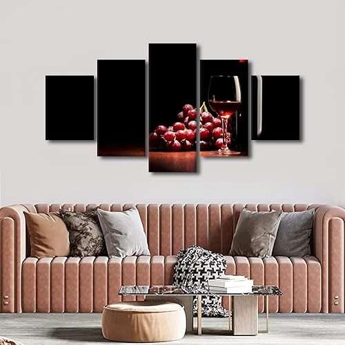 Vista 61 de Imágenes de pared para sala de estar, pintura de copa de vino tinto, bebidas alcohólicas, 5 paneles, lienzo, arte de pared, pósteres e impresiones