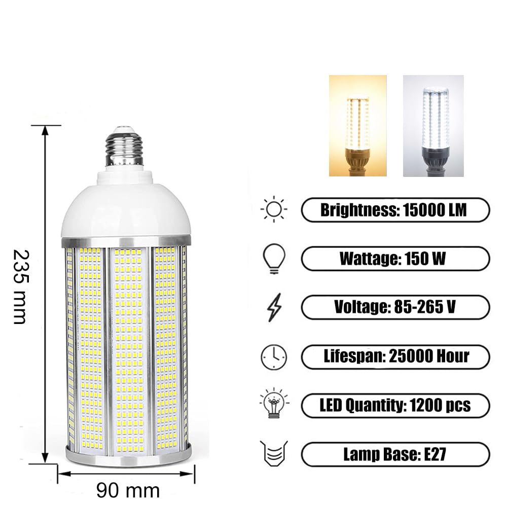 Bombilla LED tipo maíz de 150W, Lamparas de Techo E27 Superbrillante ,4000K 15000 Lúmenes,Blanco neutro,Equivalente a 500W Incandescente,para Almacén Taller Garaje (Blanco Neutro-4000K, 150W)