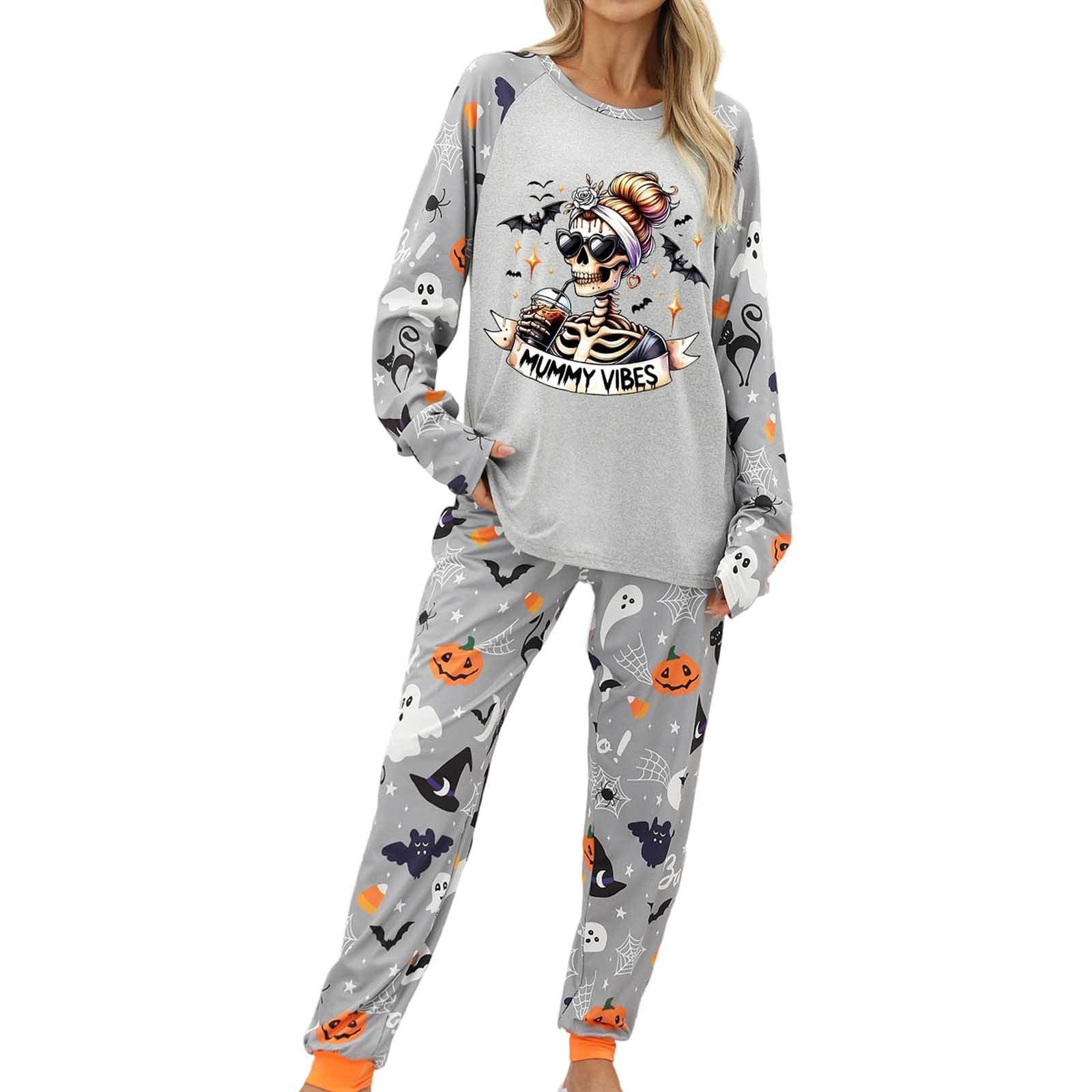Genérico Conjuntos de Pijama para Mujer Ropa de Dormir cómoda y acogedora Conjunto Informal de Dos Piezas Ideal para Descansar en casa Durante Halloween