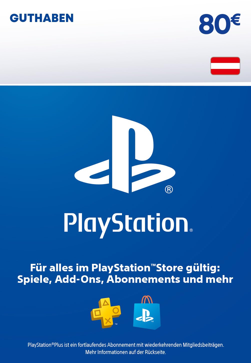 PlayStation Store Guthaben 80€ PlayStation Plus PSN Österreich