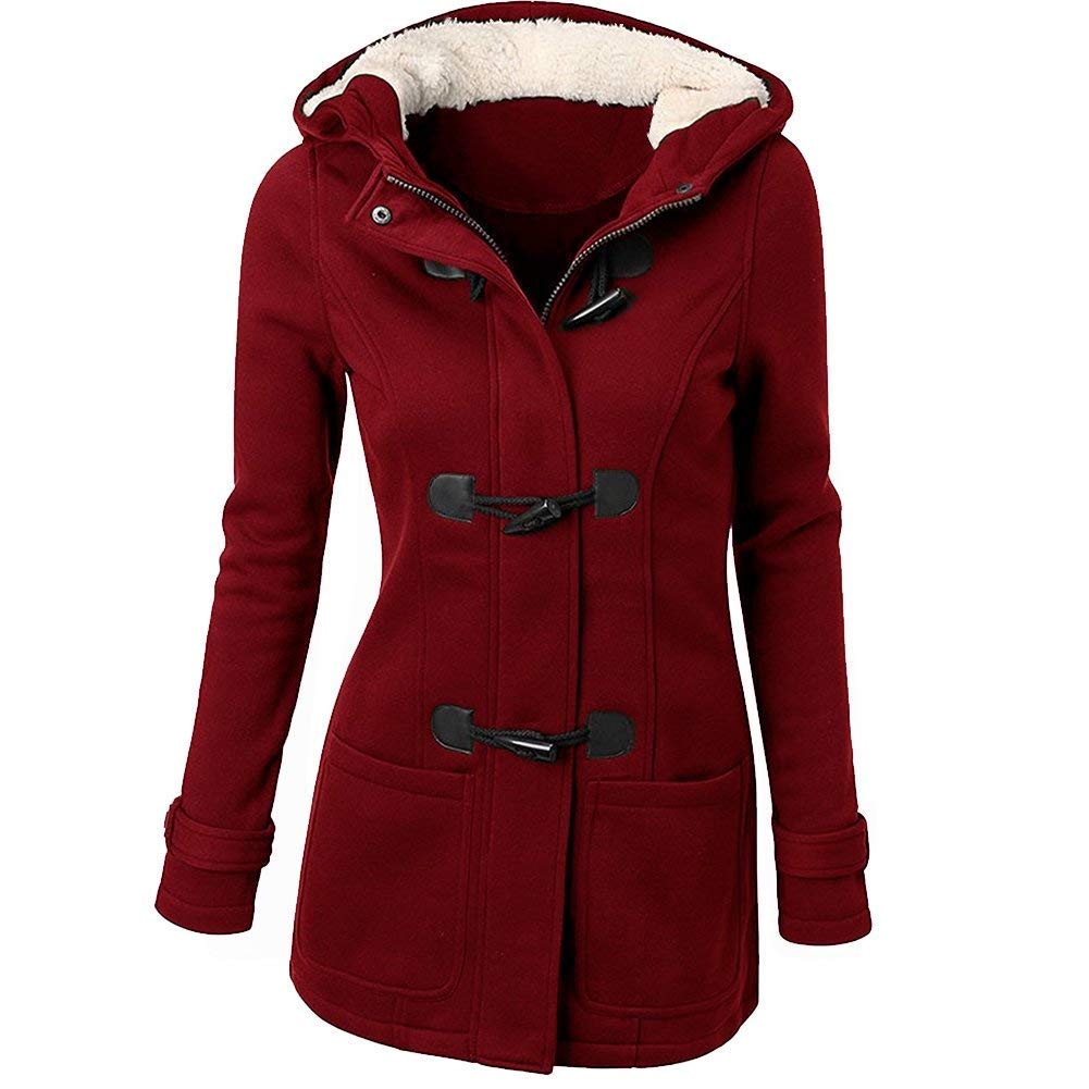 GHYUGR Abrigos con Horn Botones Mujer Invierno Elegantes Slim Chaqueta con Capucha Lana Capa Jacket Sudadera Pullover Outwear Parka