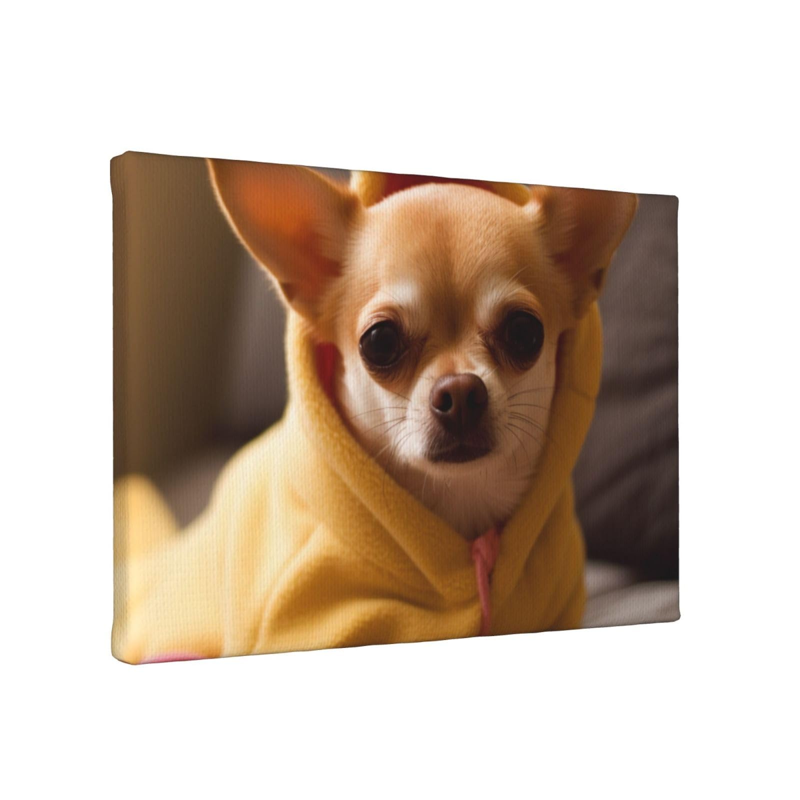 YKLJG Cute Depressed Chihuahua Printed Wall Art Canvas Painting 30x20 CM Wooden Framed Picture Painting Artwork Prints for Bedroom Kitchen Home Office Decor