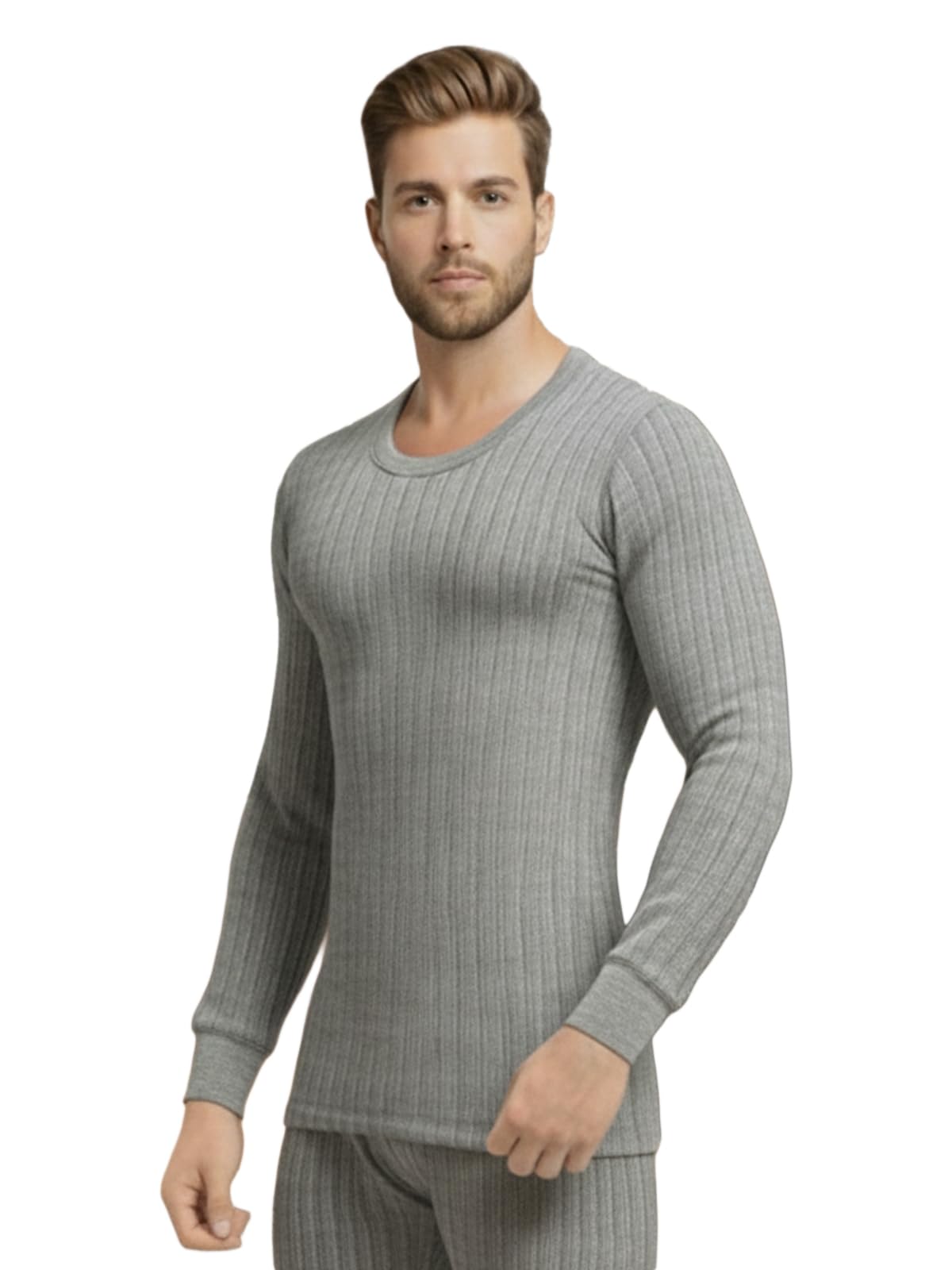 lux cozi HEATEK Grey Melange Round Neck Full Sleeves Thermal Top for Men |Style 777 |Ultra Soft, Extra Warm | Pack of 1-picture-32