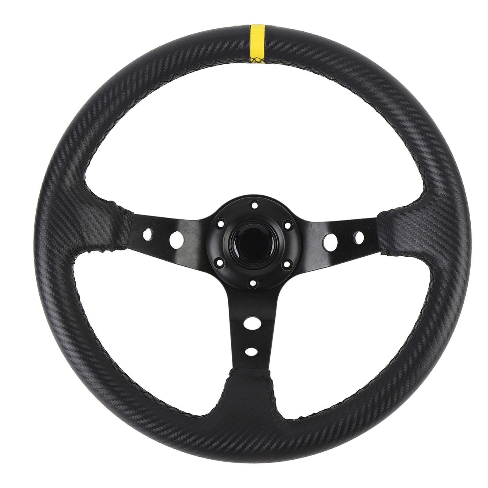 Generic 14-calowa Kierownica Wyścigowa Uniwersalna, Sportowa Konstrukcja z Głębokim Talerzem do Driftu Samochodowego z Przyciskiem Klaksonu, PCV, Aluminium (YELLOW)