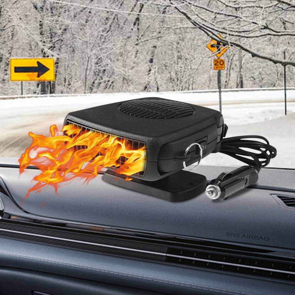 12 V 150W Riscaldamento per Auto, 2 in 1 Riscaldatore per Auto, Stufetta per Auto Regolazione Libera a 360°, Riscaldamento/Raffreddamento con Accendisigari per Auto,Caravan,Camion,Barca(Nero)