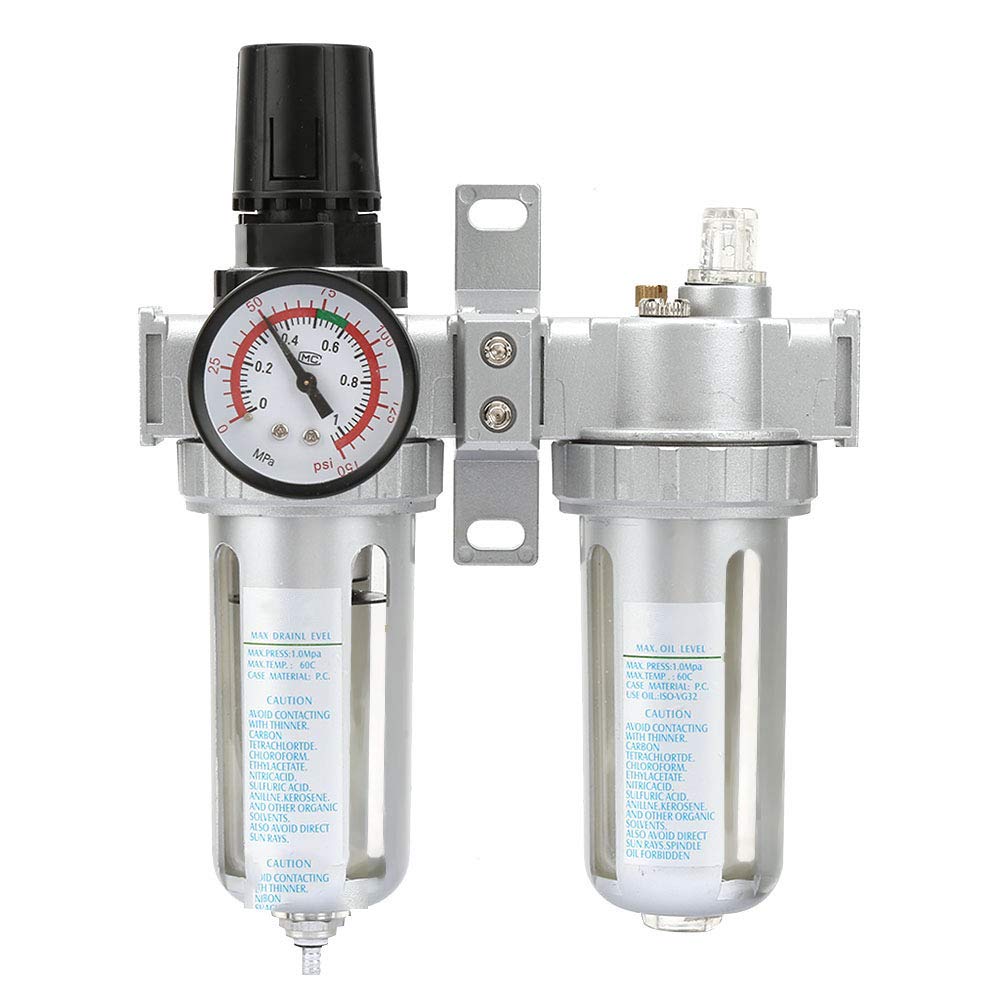 Lubrificatore Regolatore Filtro Aria Compressa Combo Regolatore di Pressione da 3/8 Pollici in Lega di Alluminio per Utensili Pneumatici e Applicazioni Pneumatiche (SFC200)