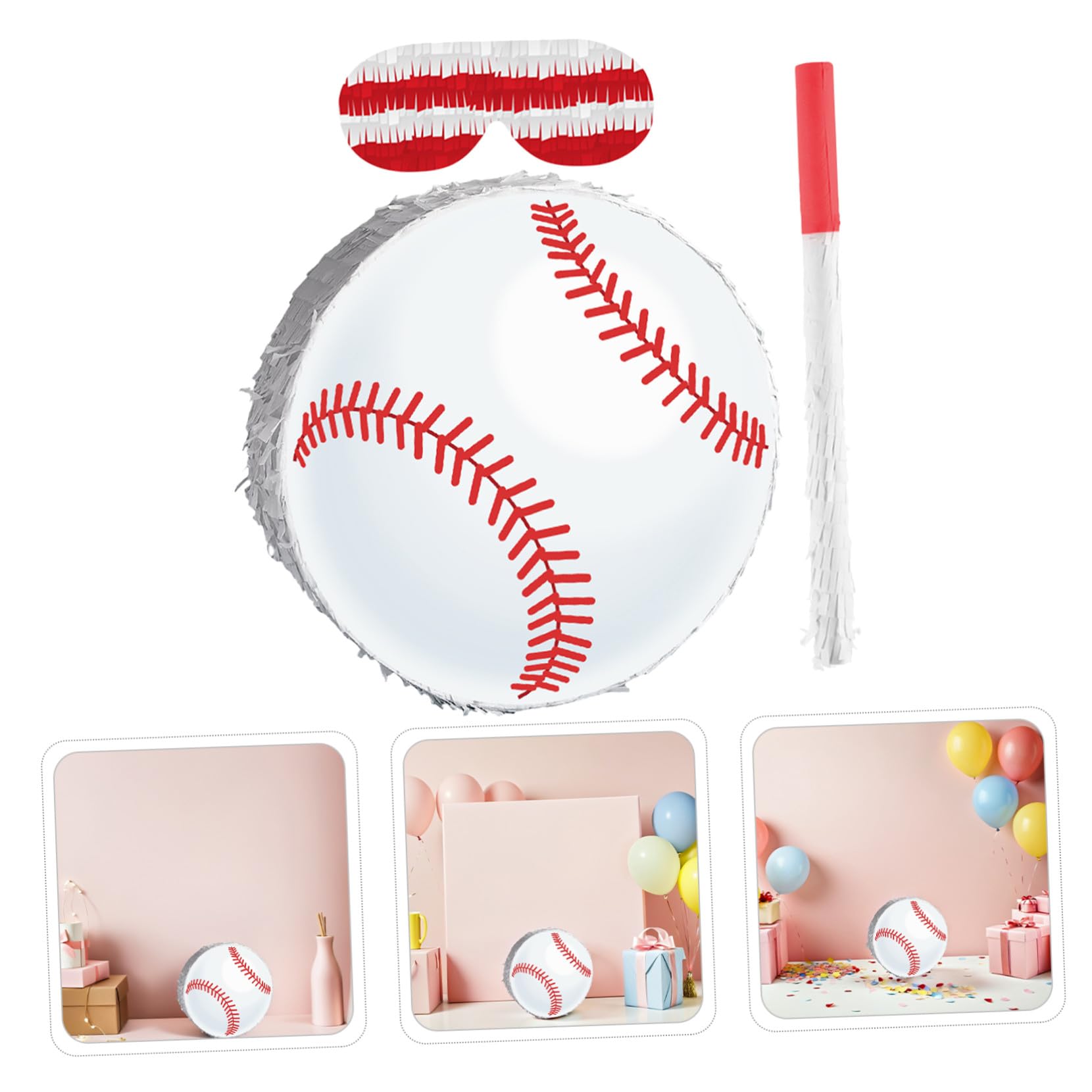 HEMOTON Piñata de Béisbol Colgante con Bate y Confeti Decoración Deportiva para Fiesta Infantil de Cumpleaños Temática de Béisbol