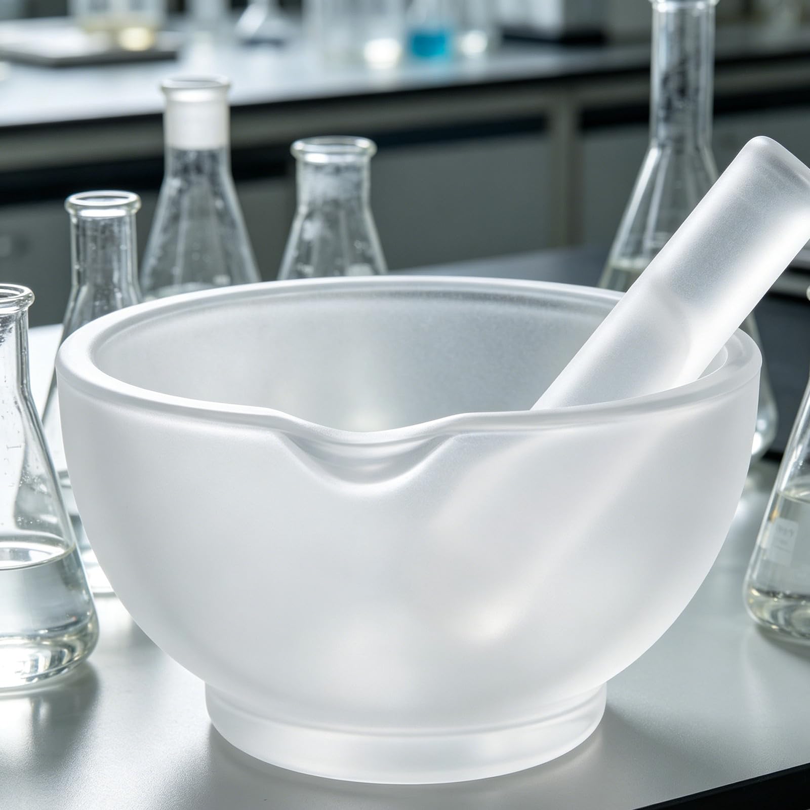 1 set di mortaio e pestello in vetro - Ciotola per macinare aglio e, ideale per tritare spezie e condimenti - Strumento di macinazione per laboratorio scientifico e farmaceutico, facile da