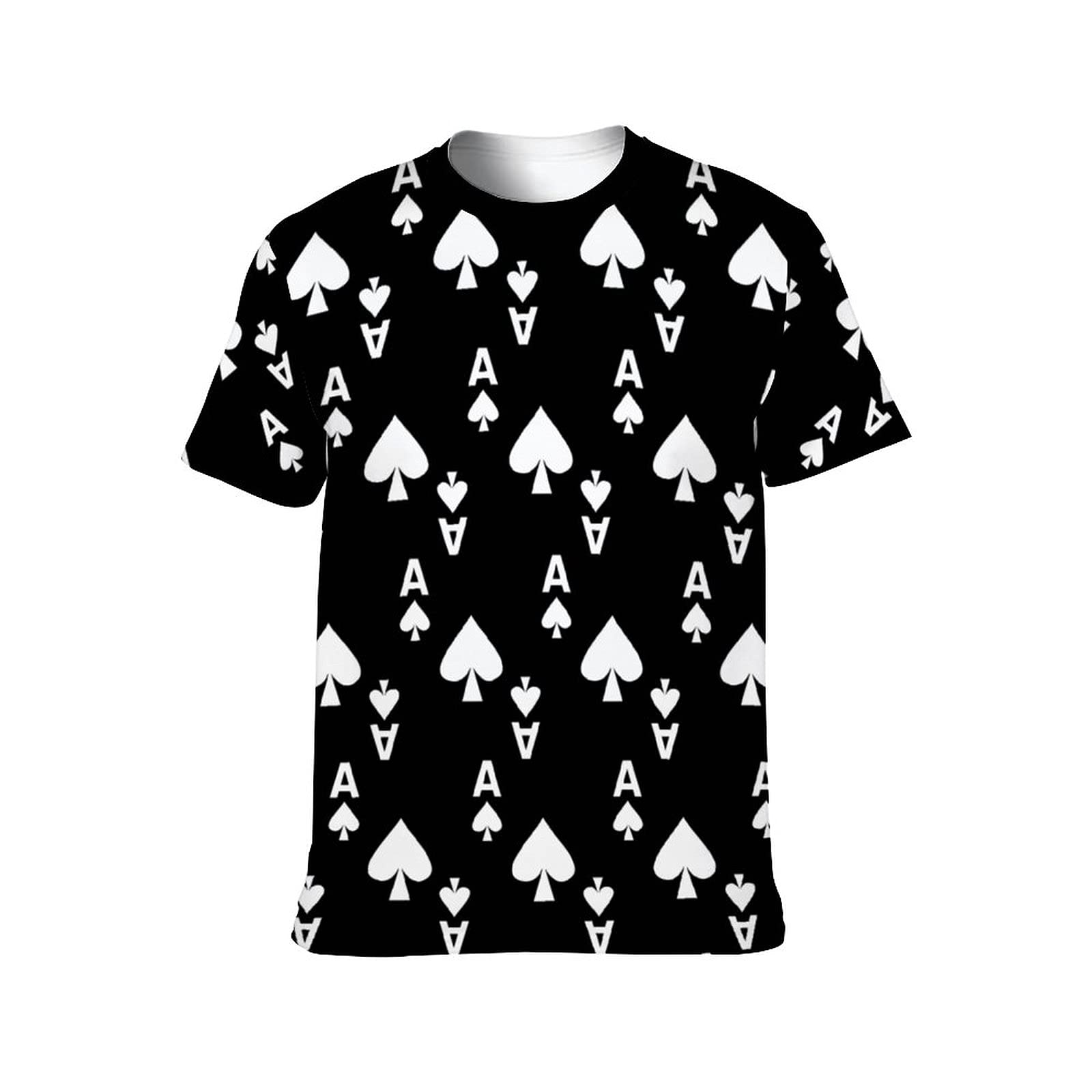 BAIKUTOUAN Ace of Spades Poker Round Neck t-Shirt All Over Print Short Sleeve T Shirt Tops Casual Tee