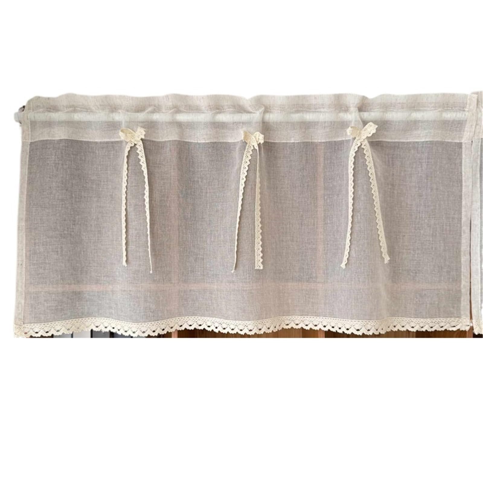 AIQIJOHI Short Curtains Short Sheer Curtain Beige Bow With Crochet Lace Bottom For Kitchen Living Room Bedroom Home Decor(100x45cm-1Piece)