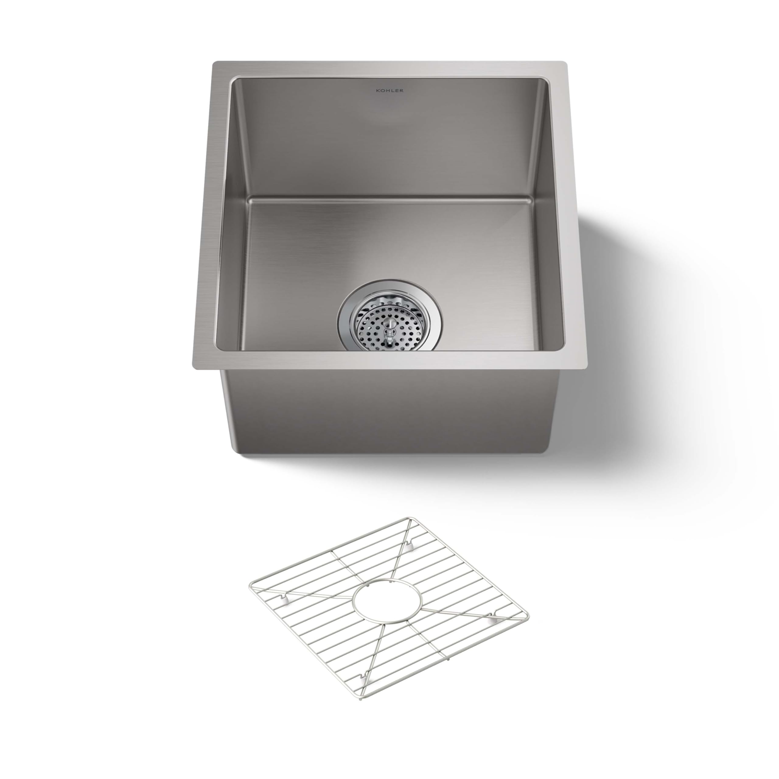 KOHLER K-5287-NA Strive 15 X 15-Inch Under-Mount Bar Sink with Basin Rack, Stainless Steel, 1-Pack