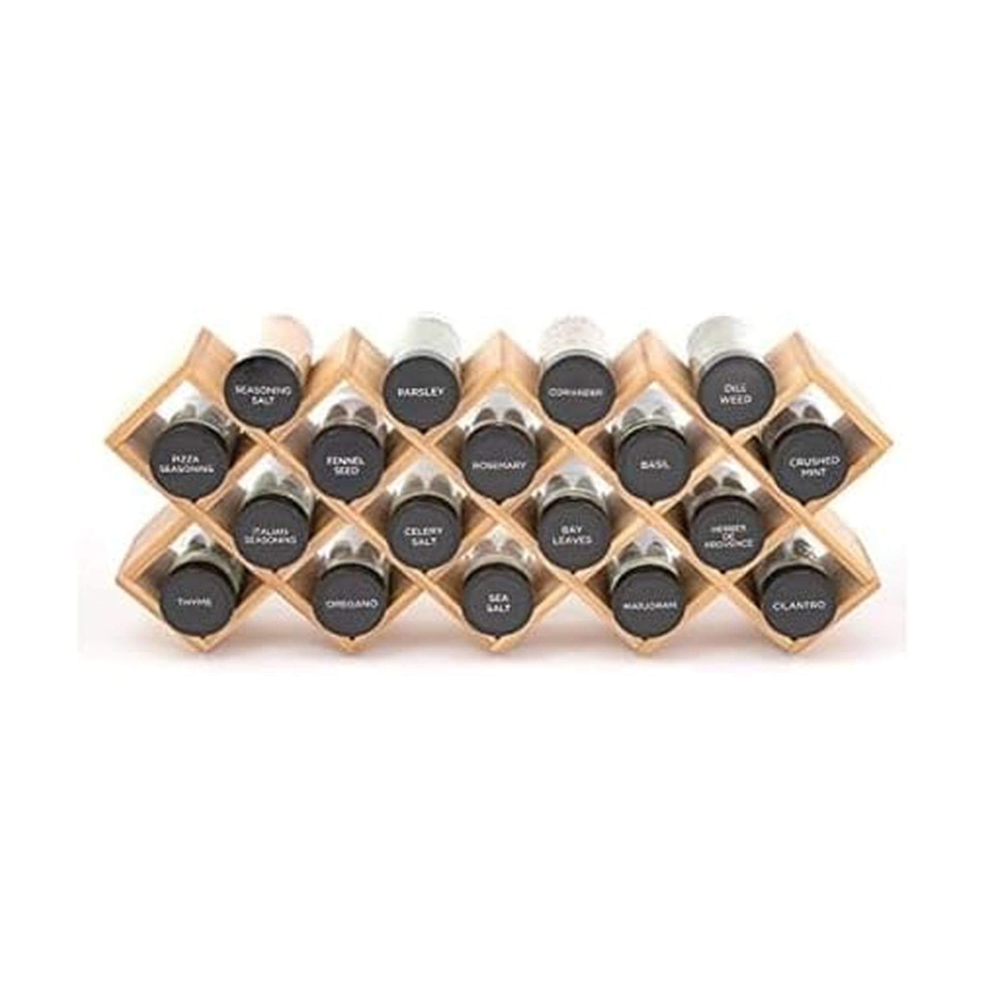 Kamenstein18 Jar Criss-Cross 2-in-1 Spice Organizer for Countertop or Wall with Spices Included, FREE Spice Refills for 5 Years, Bamboo with Black Caps