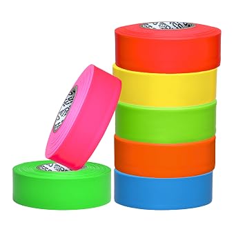 NO Adhesive, Presco PresGlo Arctic Roll Flagging Tape 5 mils Thick, 1-3/16 in. x 50 yds. (Neon Orange)