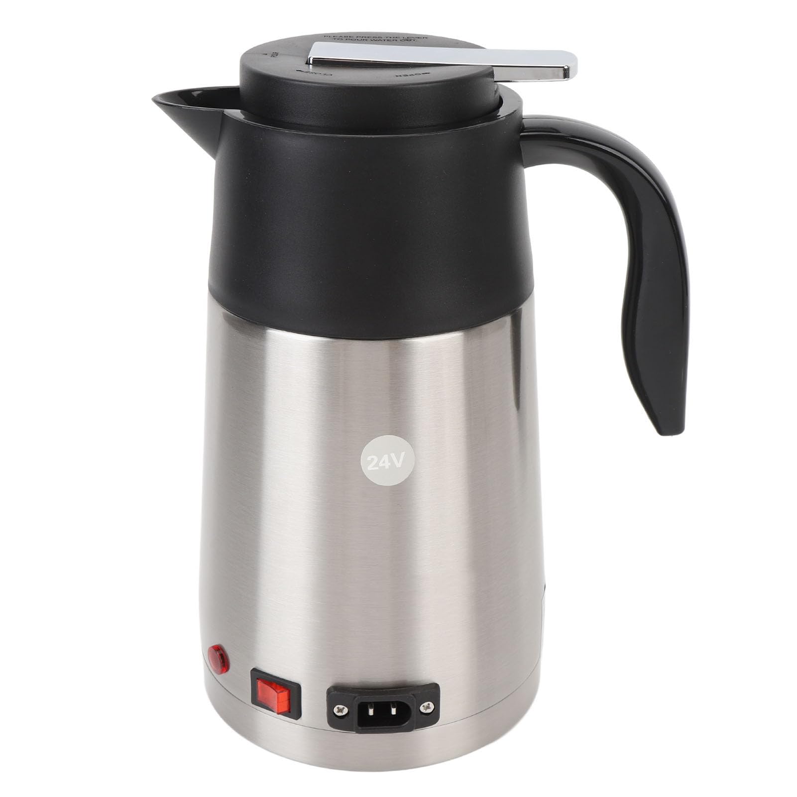 Hervidor de agua eléctrico para coche, 1.3L 200W 24V Hervidor de agua eléctrico portátil de acero inoxidable con luz indicadora Hervidor eléctrico de café y leche para remolque
