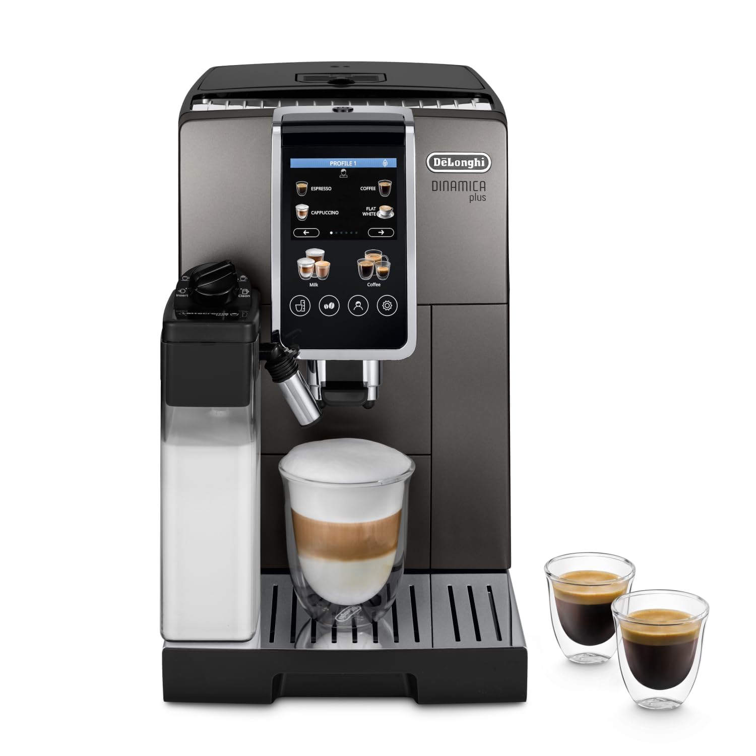 DINAMICA PLUS ECAM380.95.TB Fully Automatic Coffee Machine, Bean to Cup Coffee, 24+ Functions, Ideal for Espresso, Americano, Cappuccino, Latte, Macchiato (Dark Grey)